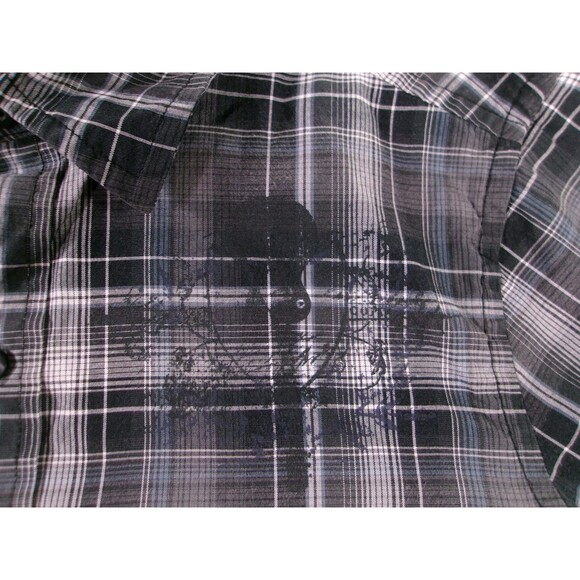 Helix Shirt Youth Medium Gray Plaid Western Causal Guitar Print Classic Button - Picture 3 of 10